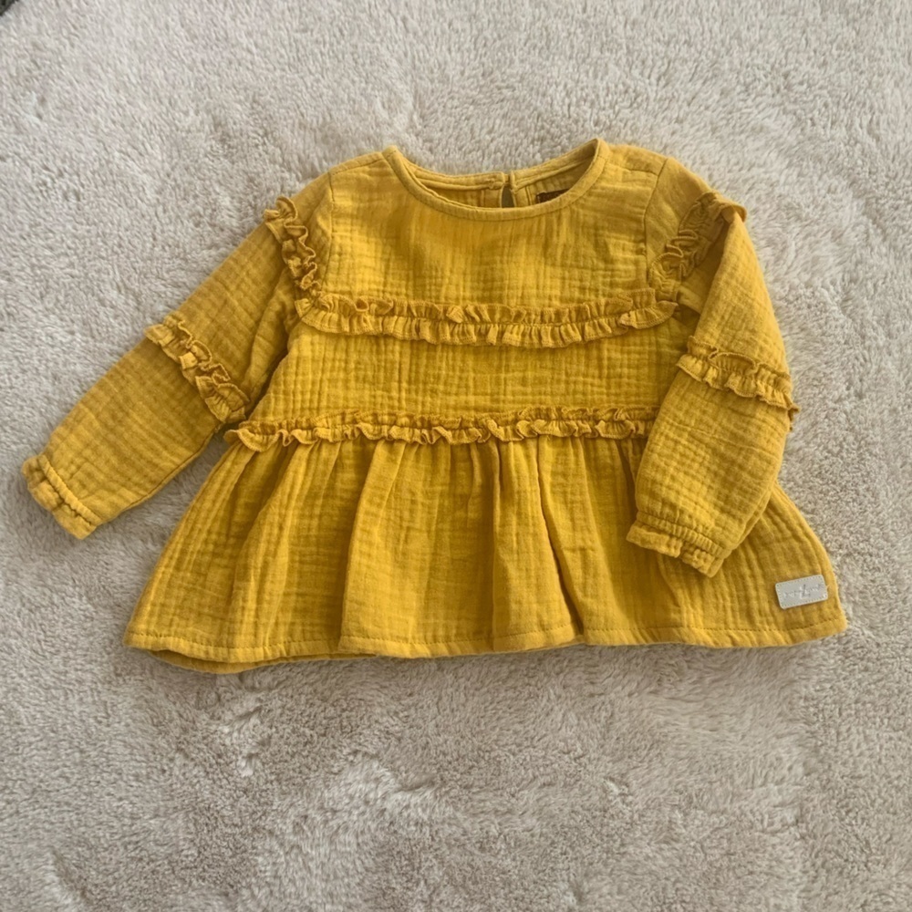 NWT 7 For All Mankind Baby Girls’ Gold‎ Ruffle Long Sleeve Shirt Size 12M